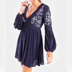 Blue Rain Navy Embroidered Mini Dress